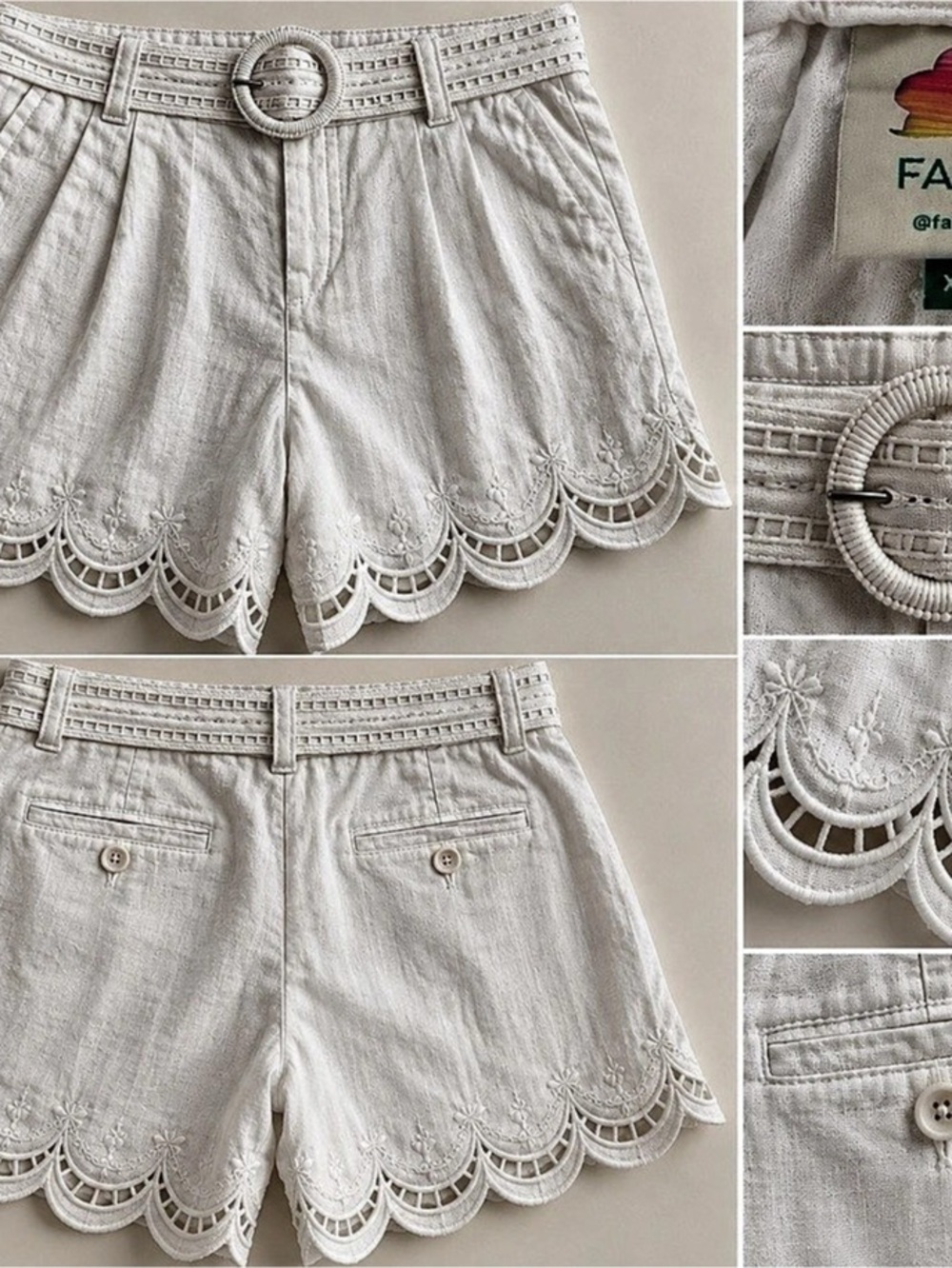 FARM Rio Romantic White Richelieu Linen Shorts XS